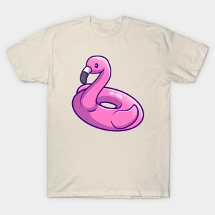 Cute Flamingo Swimming Tire Cartoon T-Shirt